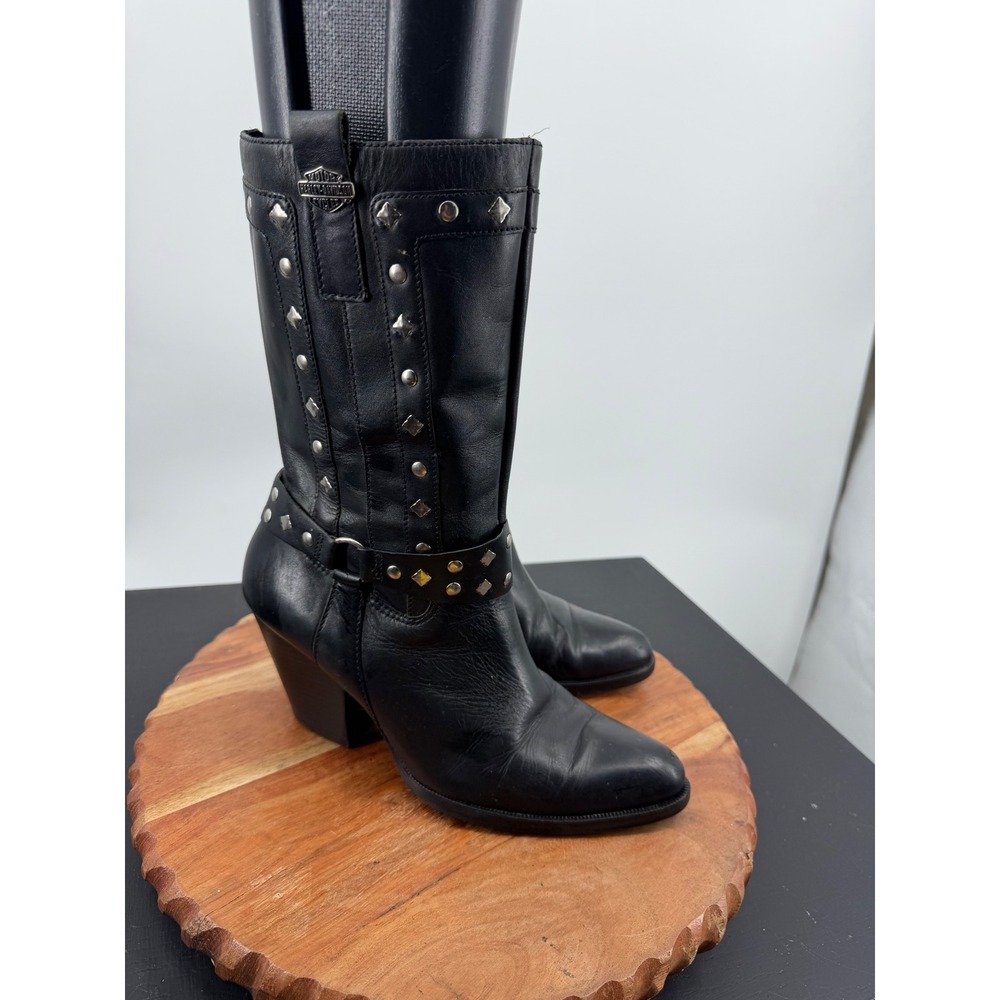 Harley-Davidson strut 81809 Boots 8.5 Black Studded Leather Harness Biker Moto